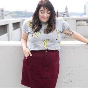 Plus size burgundy mini skirt
